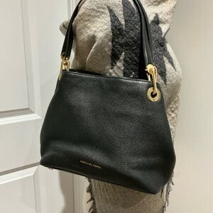 Michael Kors Raven Black Shoulder Bag with Gold Accents